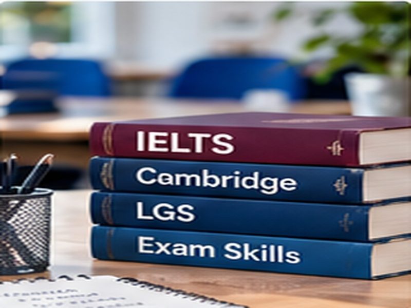 IELTS, Cambridge, LGS ve Exam Skills yazan üst üste sınav kitapları