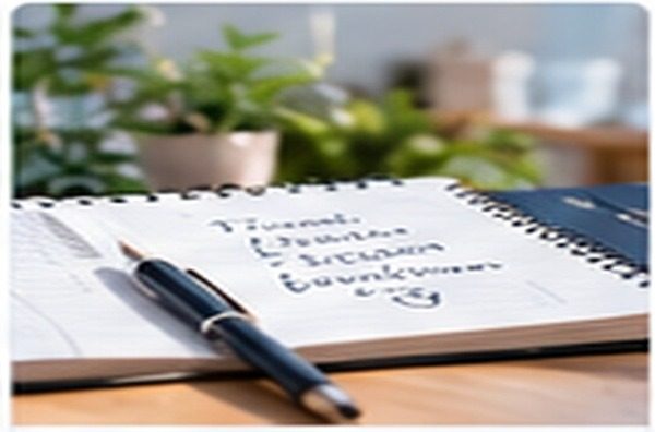 Bir bitkinin yanında gramer notları içeren defter
