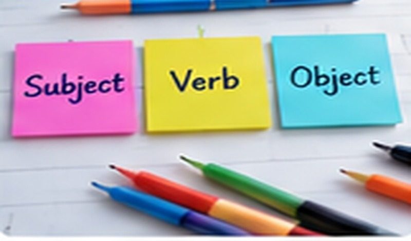 Subject, Verb ve Object yazan renkli yapışkan notlar