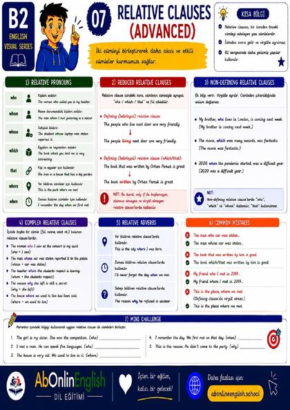 B2 İngilizce Gramer — Konu 07: Relative Clauses (Advanced) (İleri Düzey İlgi Cümlecikleri) görsel anlatım sayfası